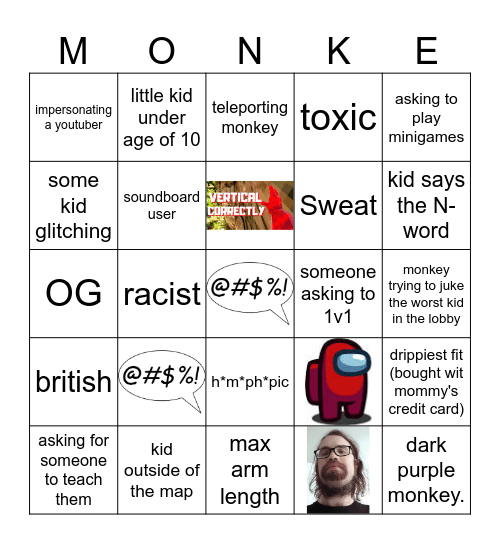 gorilla tag bingo Card