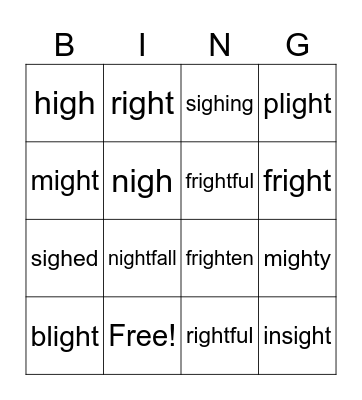 igh Bingo Card