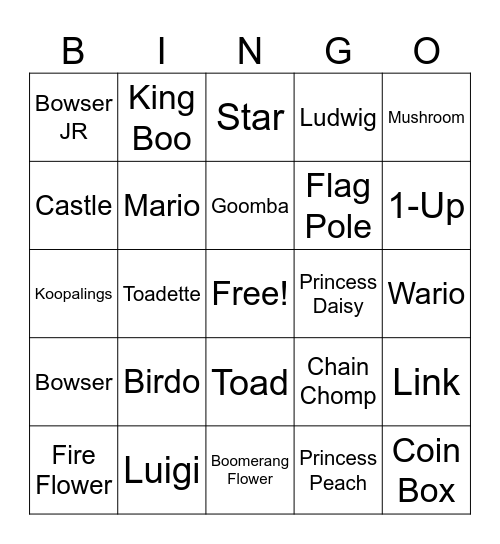 ONT5 Super Mario Bros Bingo Card
