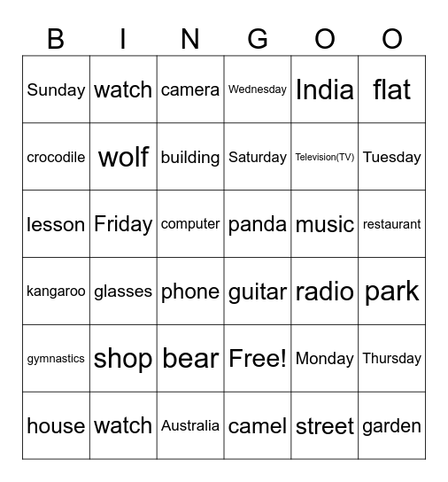 AS 2 Unit 1-4 Vocabulary Bingo Card