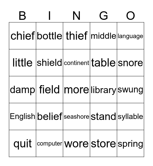 Lists 34-36 Bingo Card