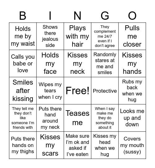 Things I love when a guy does these Bingo Card