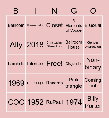 Pride Bingo Card