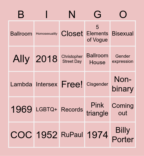 Pride Bingo Card