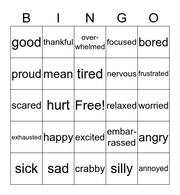 Feelings Bingo Card