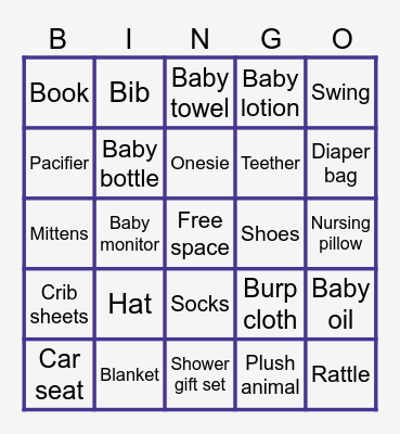 Baby Shower Bingo Card