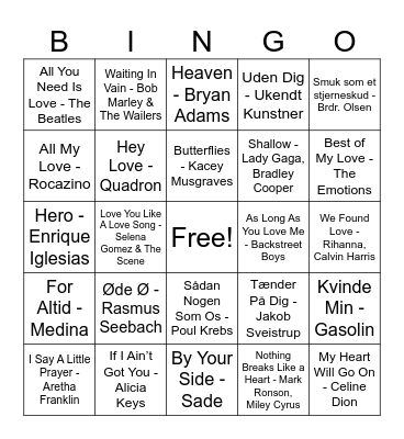 Love Songs <3 Bingo Card