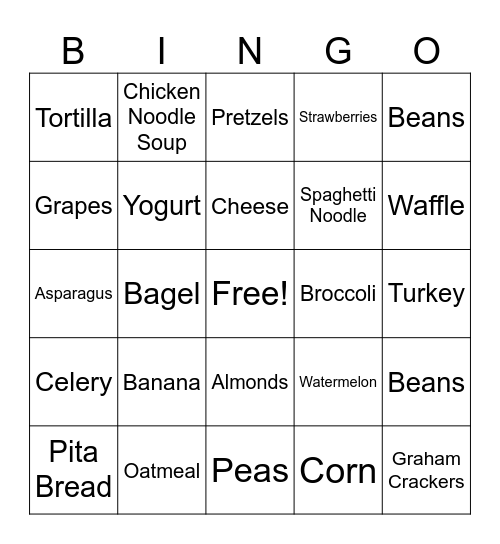 MyPlate Bingo Card