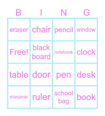 school Bingo Card