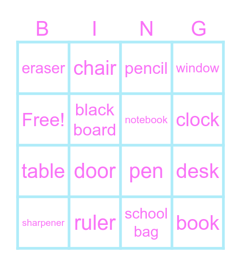 school Bingo Card