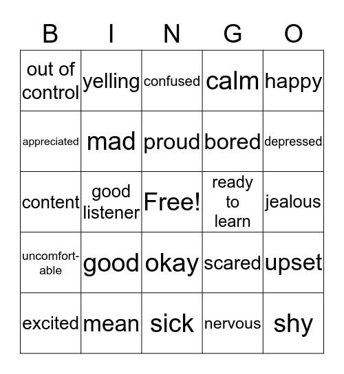 Feelings Bingo Card