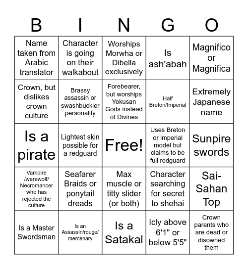 Redguard Bingo Card