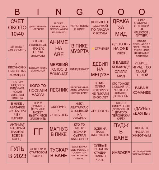 ЧПОКА 2 Bingo Card