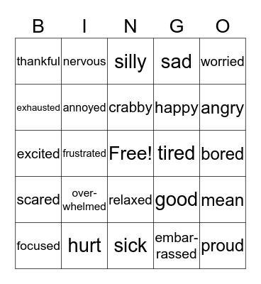 Feelings Bingo Card