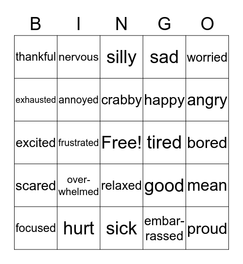 Feelings Bingo Card