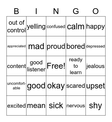 Feelings Bingo Card