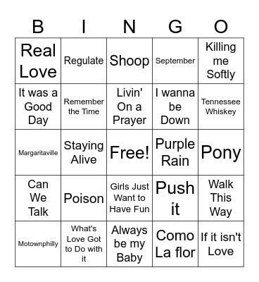 Eva's 50th Music Birthday Bingo Card