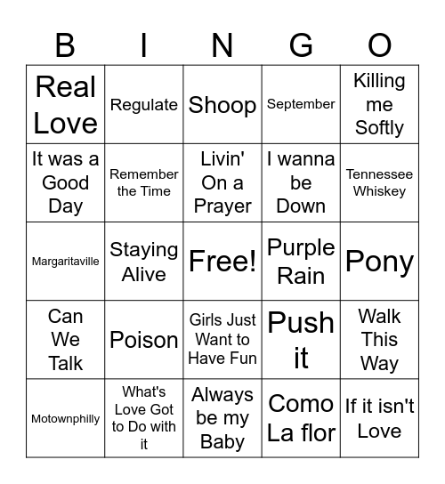 Eva's 50th Music Birthday Bingo Card