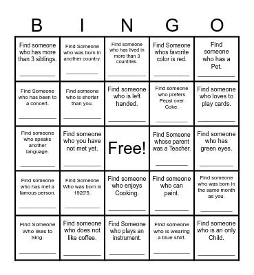 Find Someone Who Bingo Card