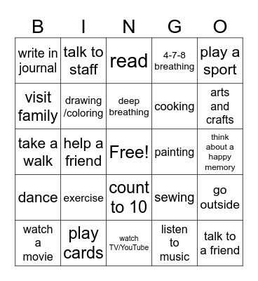 Coping Skills BINGO! Bingo Card