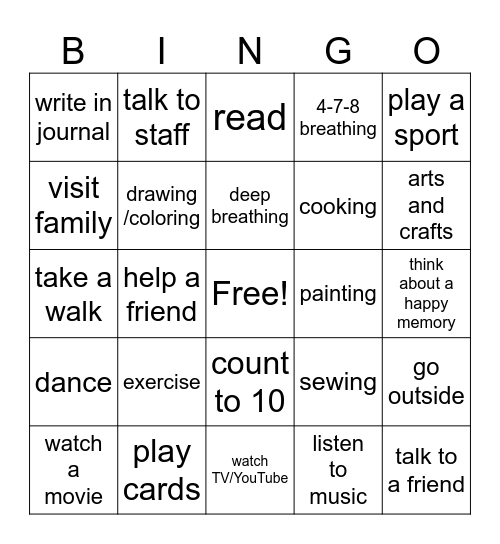 Coping Skills BINGO! Bingo Card