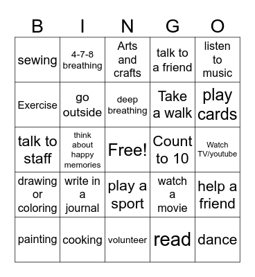 Coping Skills BINGO! Bingo Card