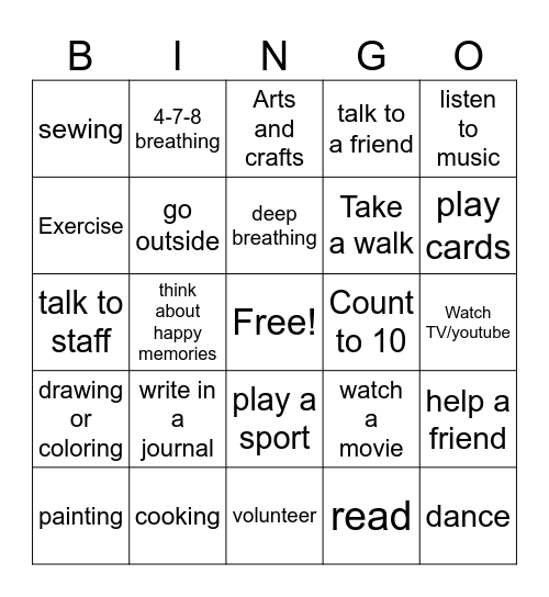 Coping Skills BINGO! Bingo Card