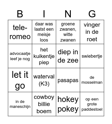 Kinderliedjes bingo Card