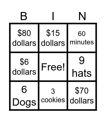 Math BINGO Card