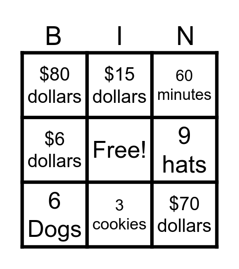 Math BINGO Card