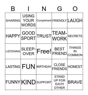 FRIENDSHIP BINGO Card