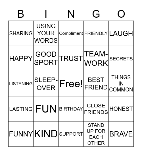 FRIENDSHIP BINGO Card