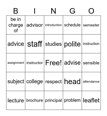 Unit 1 Bingo Card