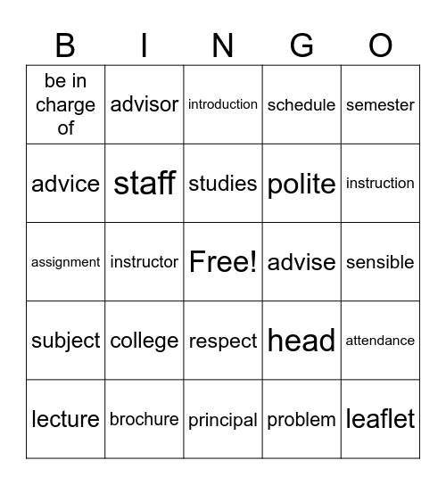 Unit 1 Bingo Card