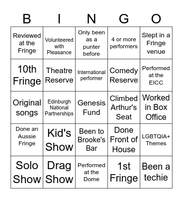 PLEASANCE FRINGE SHOW Bingo Card