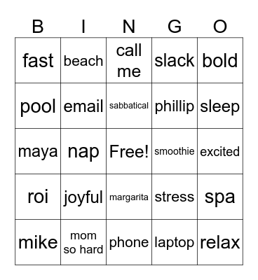Jess' Sabbatical Bingo Card