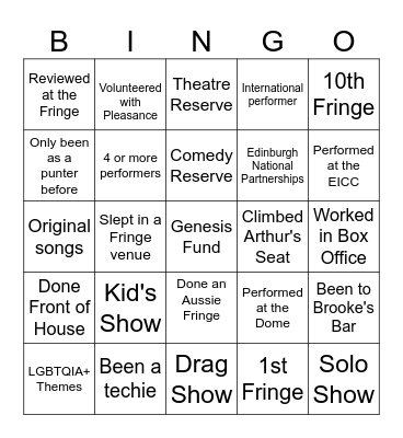 PLEASANCE FRINGE SHOW Bingo Card