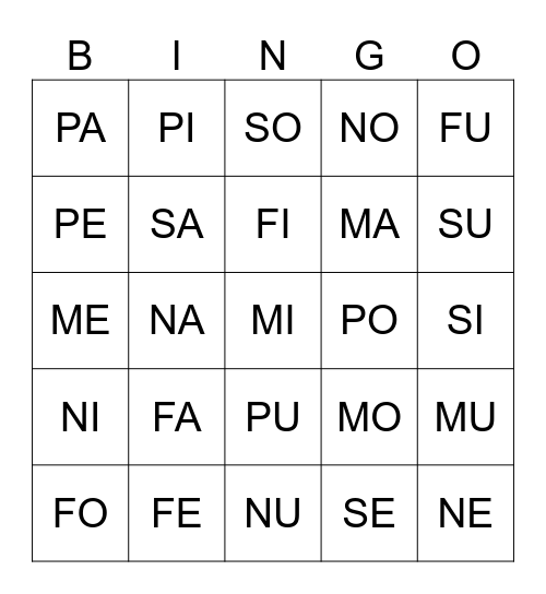 SILABAS Bingo Card