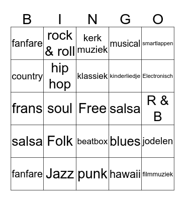 muziekstijlen Bingo Card