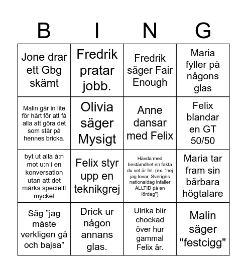 Linas Bingobricka Bingo Card