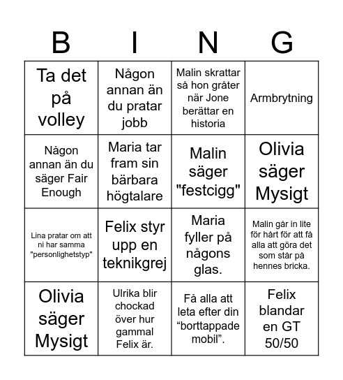 Fredriks Bingobricka Bingo Card