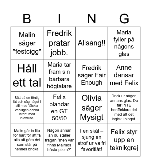 Ulrikas Bingobricka Bingo Card
