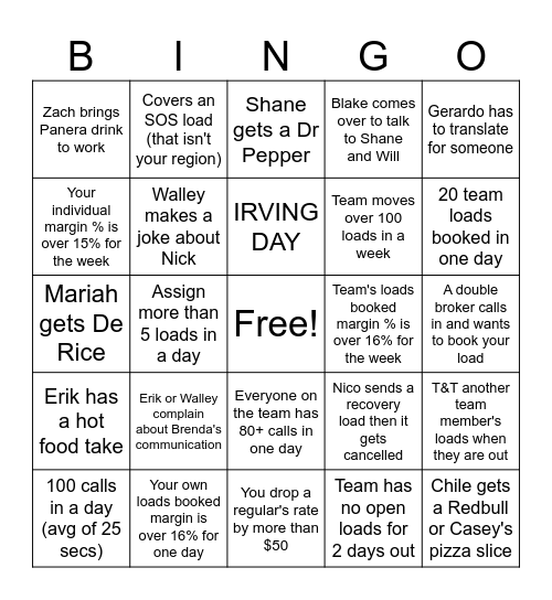 Team Flanegin July BINGOOOO Bingo Card