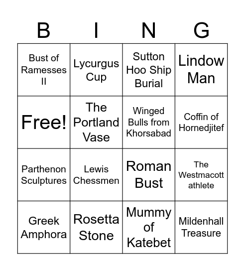 British Museum Bingo Card