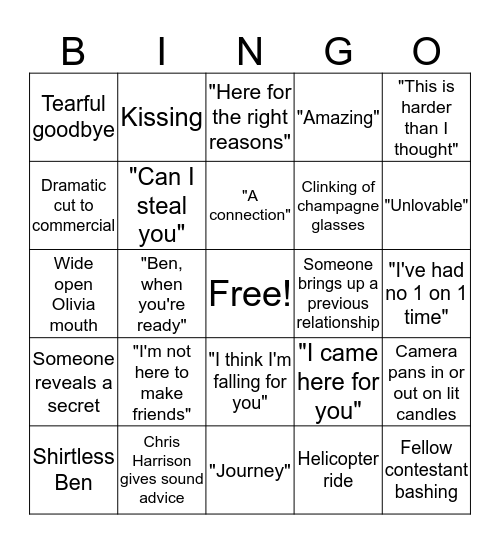 The Bachelor Bingo Card