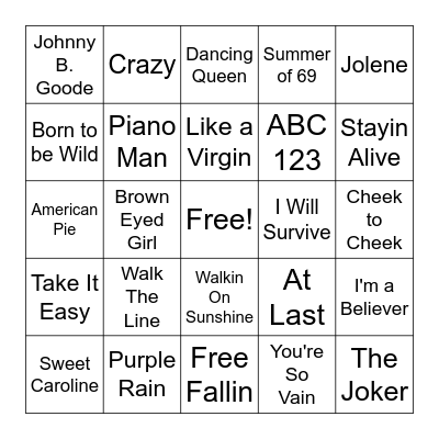 SONG TITLE BINGO Card
