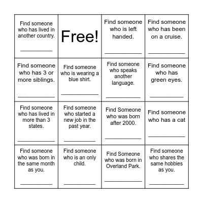Find Someone Who Bingo Card