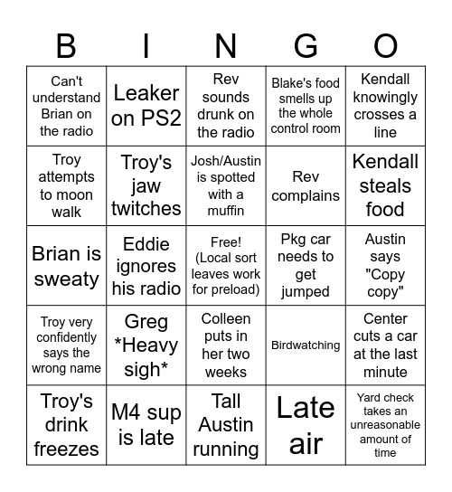 Preload Bingo Card