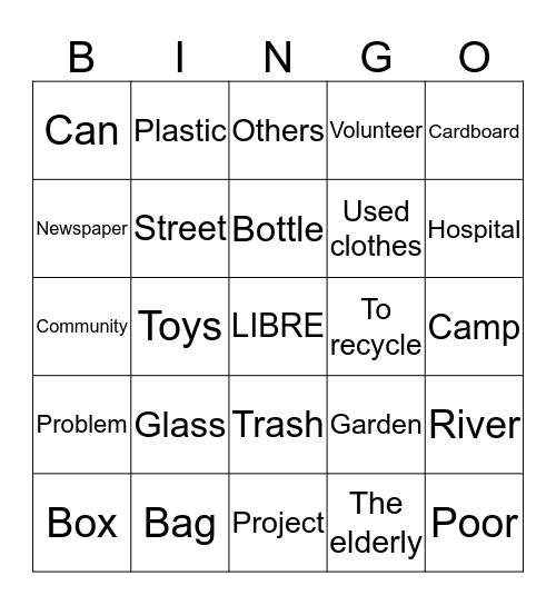 El reciclaje Bingo Card