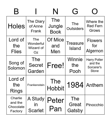 Classic Novel Bingo Card